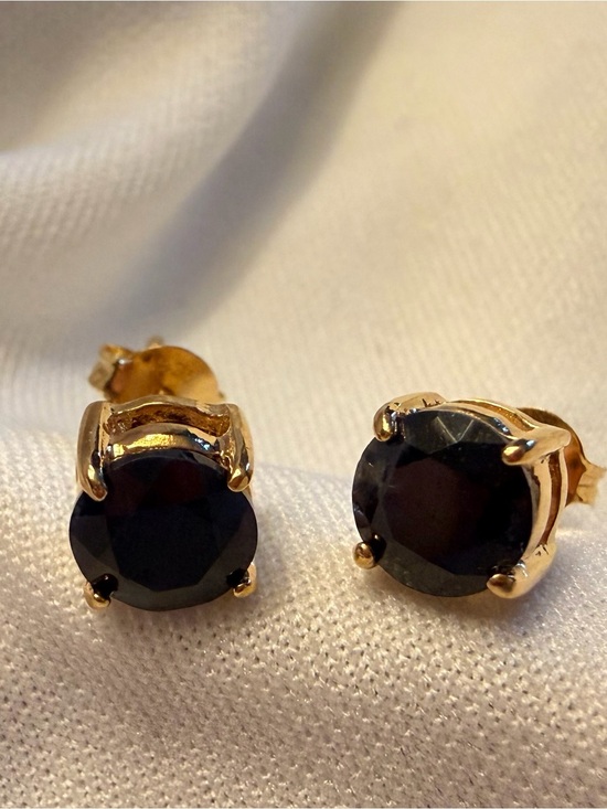 925 Sterling Silver Jewelry - AA Black Sapphire Stud Earrings 18K Gold Over 925 Sterling Silver 0.25 CTW